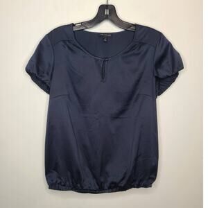 Limited navy blue silky short sleeve blouse - small